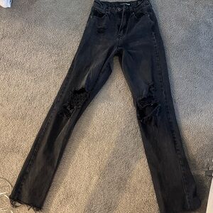 Fashion Nova Black Distressed Straight Leg Jeans